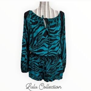 EUC | LULU COLLECTION | Blue & Black | Long Sleeve Romper